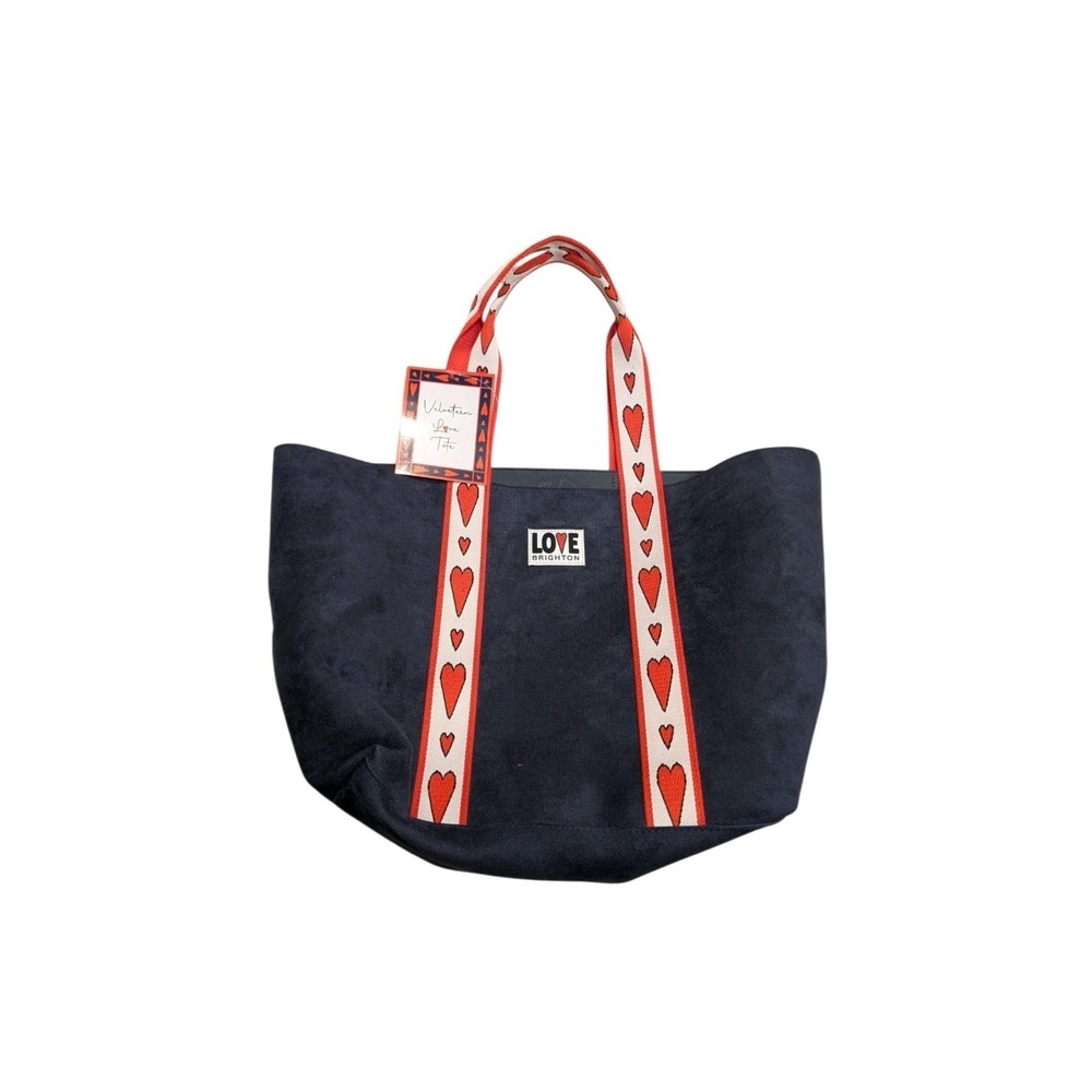 Brighton Velveteen Love Tote Bag Navy Velvet Red White Heart Straps NWT